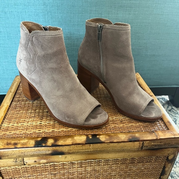 Frye Danica Suede Peep-Toe Zip Booties - Picture 5 of 7